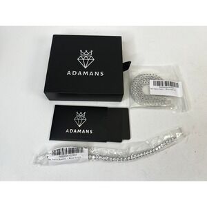 Adamans 5mm Tennis Chain & Bracelet White Gold Plated Mens Jewelry Gift Box